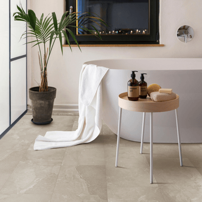 grey vinyl tile in minimalist bathroom